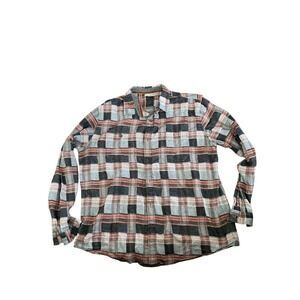Carbon 2 Cobalt Large Blue Grey Orange Plaid Cotton Flannel Button Down Shirt